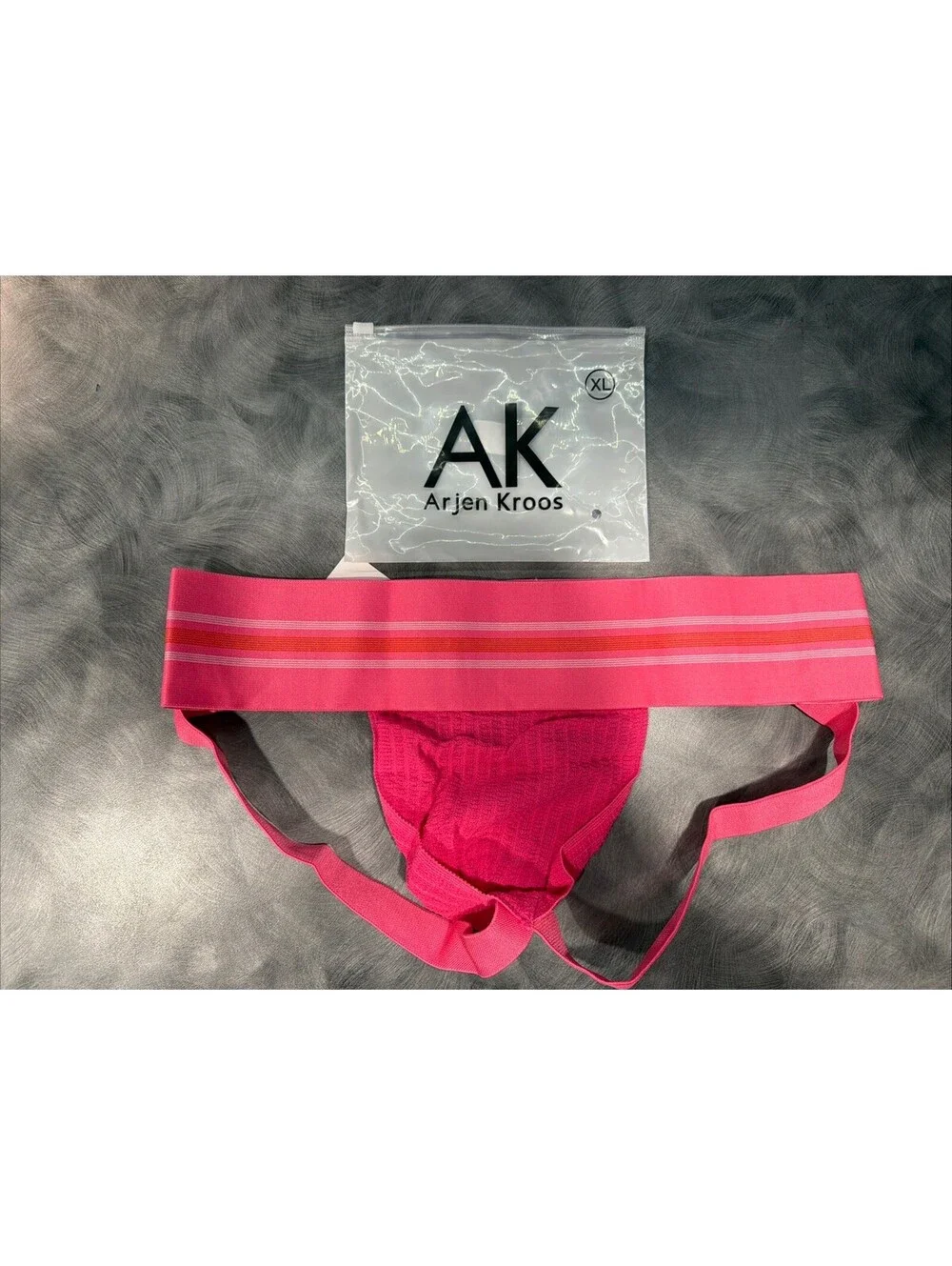 Arjen Kroos Men Pink Gym Underwear Jockstrap Ribbed Pouch Striped Elastic BandXL
